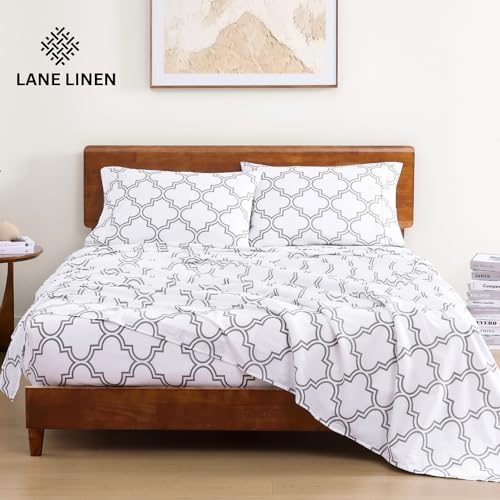LANE LINEN Twin Sheet Set 100% Organic Cotton Soft 3pc Percale - Trellis - Image 2