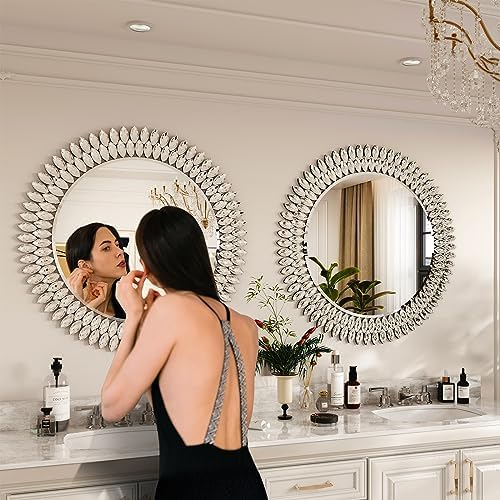 Kelly Miller 26" Jeweled Luxury Round Decorative Wall Mirror - Image 5
