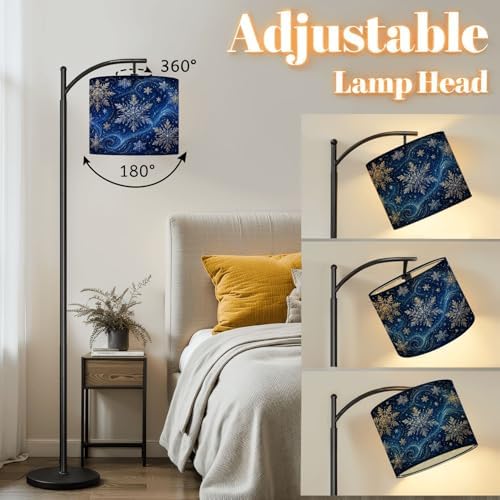 Arc Floor Lamp Golden Snowflakes Blue Winter Sky Swirling Patterns Dimmable Modern Standing Lamp with Remote Adjustable Drum Shade Footswitch Tall Pole Lamp for Living Room Bedroom - Image 3