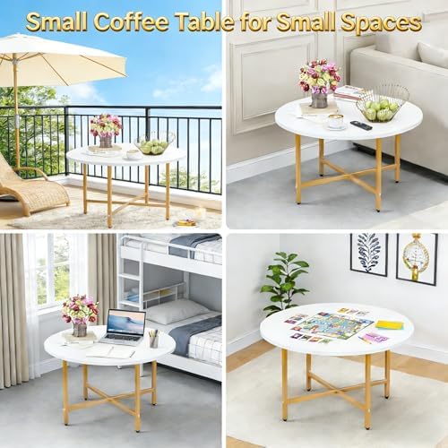 Coffee Table, 23.6" Round Coffee Table, White & Gold Leg Living Room Tables - Image 6