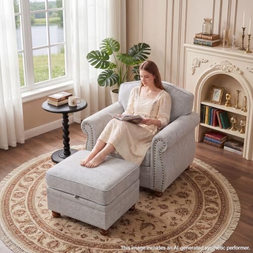 Traditional Oversized Accent Reading Chair Set of 2, 41.3" Oatmeal Chenille - Image 7