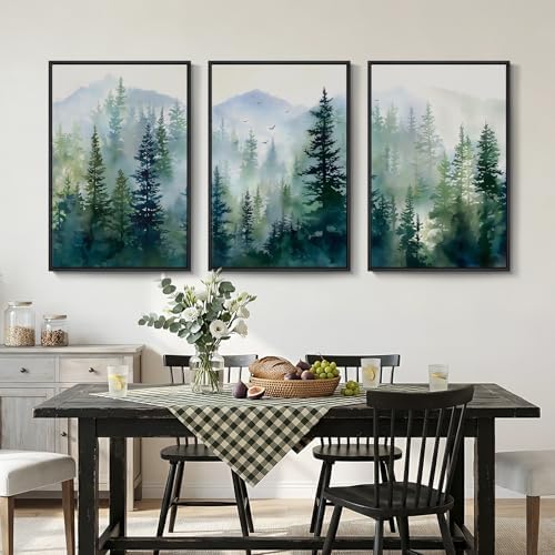Large Framed Green Forest Landscape Living Room Wall Art, 3 Piece, 24x36 In - Image 4