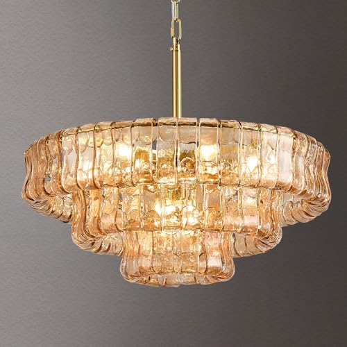23in Large Chandelier Gold, Modern Dining Room Light Fixtures, 3 Layer Luxury Glass Chandelier 9 Light Chandeliers for Dining Room Kitchen Island Living Room (Gold) by Unknown