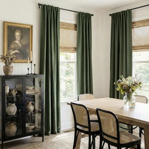 Faux Linen Total Blackout Curtains for Bedroom 72 Inches Long, Moss Green - Image 6