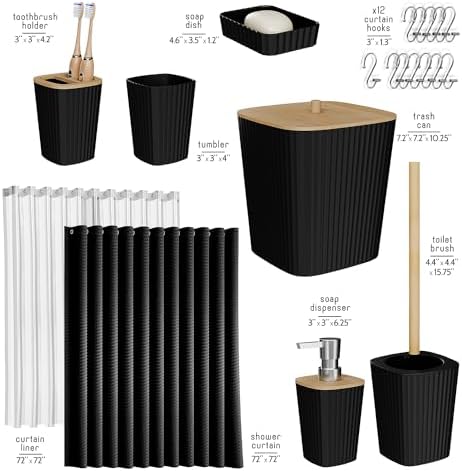 Clara Clark Black Bathroom Set, Shower Curtain Set, Bathroom Accessory Set - Image 2