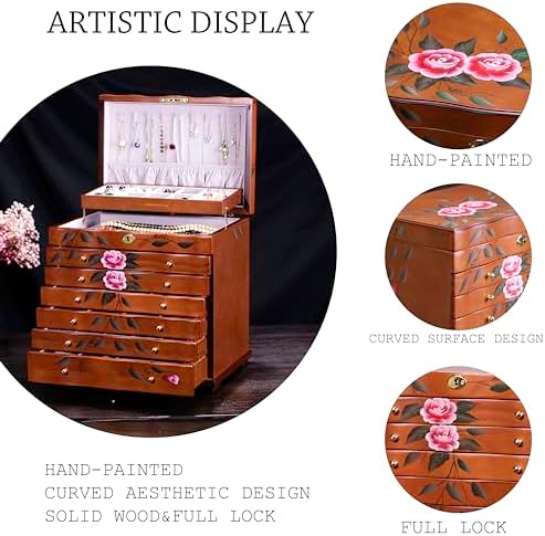 Hand-Painted Large Wood Jewelry Box,9-Layer Lockable Cabinet for Women - Image 3