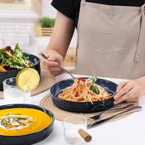 LIANYU 33oz Pasta Bowls Sets of 4, Wide Shallow Stoneware Dinner Plates - Image 4