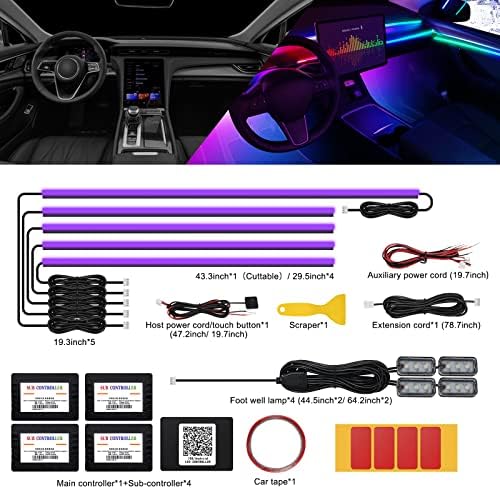 Acrylic Interior Car LED Strip Light with Wireless APP, RGB 10 in 1 with 175 inches 593 LEDs Fiber Optic Ambient Lighting Kits, 16 Million Colors Sound Active Function Car Neon Lights - Image 2
