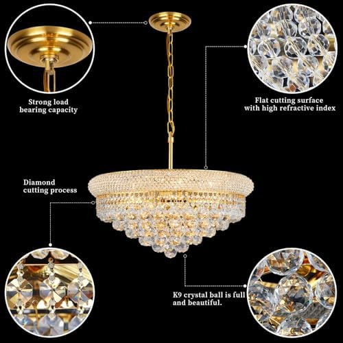 Gold Crystal Chandeliers for Dining Room，9-Lights D22 Inch - Image 6