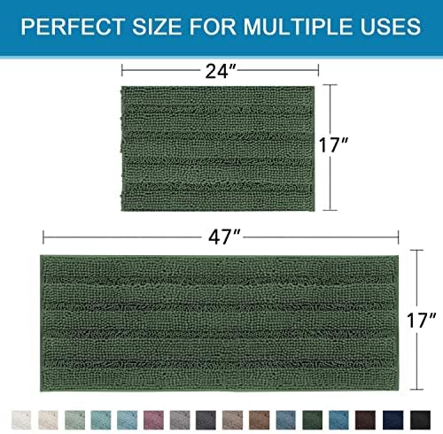 H.VERSAILTEX Bathroom Rugs Bath Mats Sets Super Absorbent Chenille Striped Bath Mats Non Skid Machine Wash Dry Rugs for Bathroom Floor Set of 2(Bronze Green, 47 x 17 Plus 17 x 24 - Inches) - Image 2