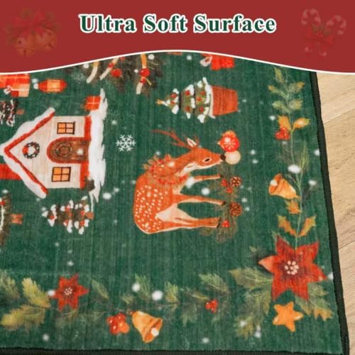 Christmas 3x4 Entryway Area Rugs: Winter Soft Rug for Living Room Bedroom Low Pile Thin Print Carpet for Dining Room Stain Resistant Floor Mat for Office Playroom Gifts for New Home Owners（3x4，Green - Image 7