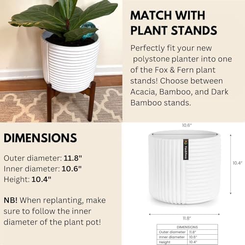 Fox & Fern Large Planter for Indoor or Outdoor, White Matte, 12 Inch - Image 5