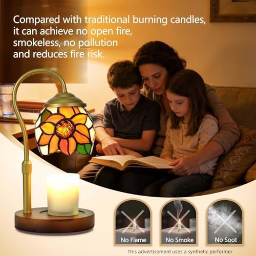 Sunflower Tiffany Style Candle Warmer Lamp, Adjustable Height - Image 3
