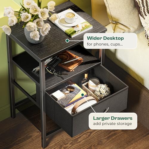 Huuger Nightstand Set of 2, Night Stand with Fabric Drawer, Mesh Shelf - Image 6