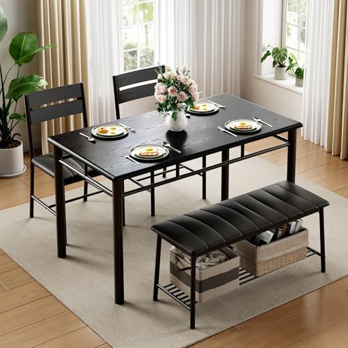 IRONCK Dining Table Set for 4, Kitchen Table and Chairs Set, Black - Image 3