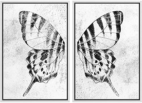 SIGNWIN Framed Canvas Print Wall Art Set Black & White Monarch Butterfly Wing Insect Nature Wilderness Illustrations Modern Art Rustic Relax/Calm for Living Room, Bedroom, Office - 24"" x36 x2 White by SIGNWIN