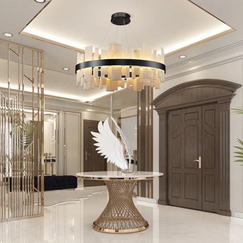 Alabaster Round Chandelier,Adjustable 31.5in Modern Luxury Round Fixture with Organic Veins, Dimmable Warm Glow - Spanish Natural Stone Linear Chandelier for Living Room, Bedroom, Foyer,Dining Room - Image 6