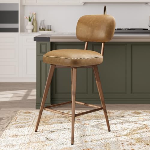 MALOL 26“ PU Leather Swivel Bar Stools Set of 3, Mid Century Counter Height Bar Chairs with Low Back and Metal Legs, Modern Bar Stool Chair for Kitchen Island, Brown - Image 3