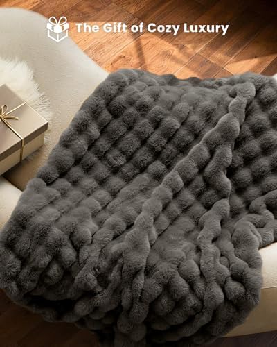 Ultra Soft Cozy Faux Fur Throw Blanket-Fuzzy Plush Thick Bubble Blanket, Fluffy Blanket for Couch, Sofa, Bedroom, and Living Room, 50x60 Inches, Dark Grey Taupe - Image 5