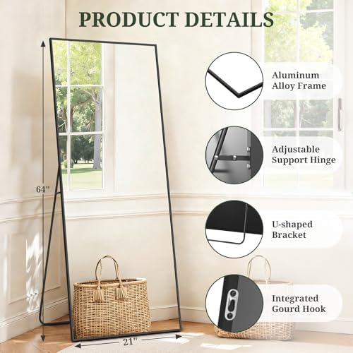 Mirror Full Length 64"x21", Rectangle Full Body Floor Mirrors with Stand - Image 4