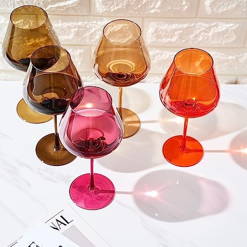 Khen Colored Crystal Wine Glass Set of 5, Large 20 OZ Glasses, Summer Flower Bright Italian Style Tall Stemmed Drinkware for Red & White Wine, Water Dinner Glasses, Color Glassware - (Stemmed) - Image 6