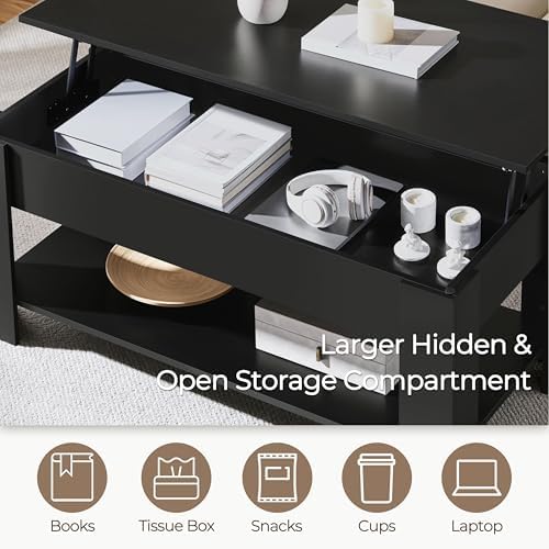 Yaheetech 47.2 in Lift Top Coffee Table with Hidden Storage & Shelf, Black - Image 6