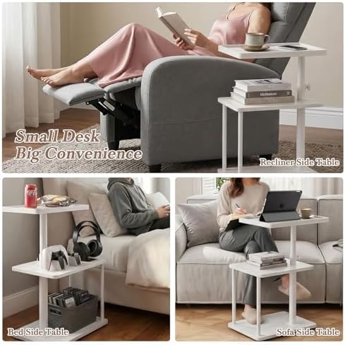 Faesun C Table End Table Adjustable Height, 360°Swivel TV Tray Table for Small Spaces, Small Nightstand for Living Room, Bedroom, White - Image 7