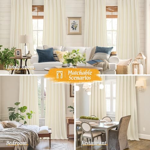 LAMIT Light Beige Linen Textured Curtains 63 inch Length for Living Room - Image 6
