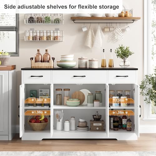 HOSTACK Kitchen Buffet Sideboard Storage Cabinet, Coffee Bar Cabinet, White - Image 6