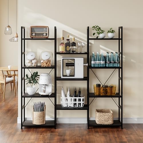 NUMENN Triple Column 4 Tier Bookshelf with 11 Adjustable Shelves, Black - Image 5
