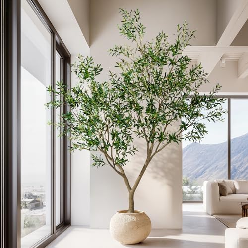 10FT Artificial Olive Tree with Realistic Leaves & Natural Trunk, Faux Silk Olive Plant in White Planter, Tall Fake Tree for Modern Home Office Living Room Entryway Corner Decor, Maintenance Free - Image 3