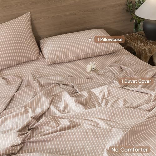 MooMee Striped Duvet Cover Set 100% Washed Cotton Linen Like Twin - Image 2