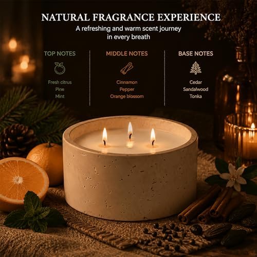 3-Wick Scented Candle-American Sandalwood,Soy Coconut Wax Blend Candle with Acacia Wood Lid,21oz Large Candle,45-Hour Long Burning,Aromatherapy Candle for Home Decor - Image 2