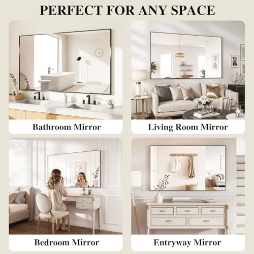 Koonmi Black Mirrors for Wall, 30x30 Inch Bathroom Mirror, Rectangular Wall Mirror for Living Room Bedroom Bathroom, Hangs Horizontally or Vertically - Image 7