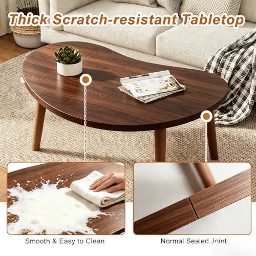 Coffee Table Low Table with Solid Wood Legs, 31.5x19.7" Large Coffee Table Side Table, Floor Table Desk for Sitting on The Floor, Living Room Furniture for Office Apartment Home, Mango Walnut - Image 4
