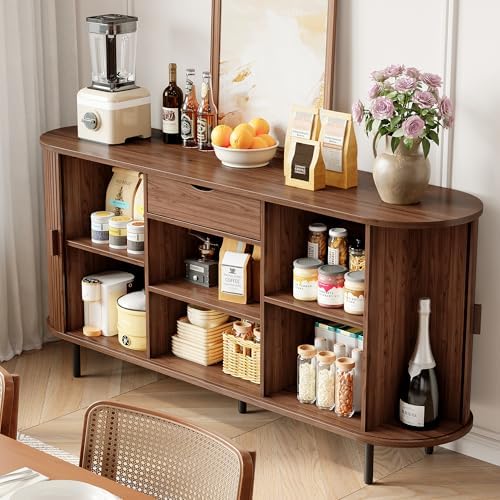 ONBRILL 63" Sideboard Buffet Cabinet with Storage Drawer & Shelves,Walnut - Image 5