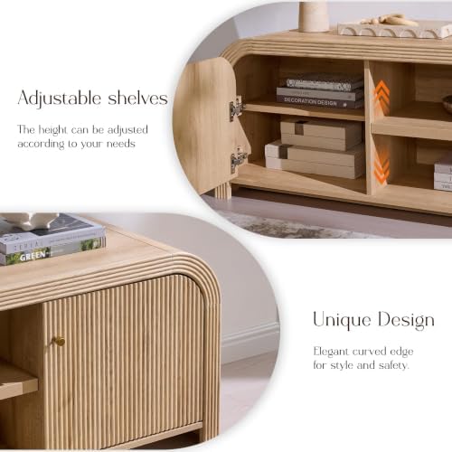 T4TREAM 70" Modern Fluted TV Stand with Storage, Natural Oak - Image 6