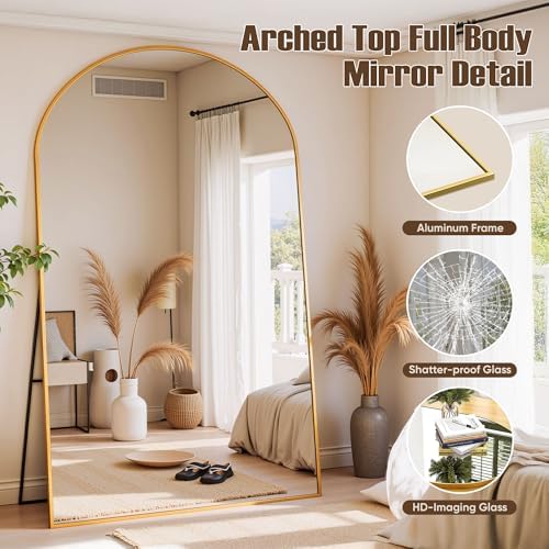 Floor Mirror, 81"x41" Oversized Full Length Mirror with Stand, Gold - Image 5