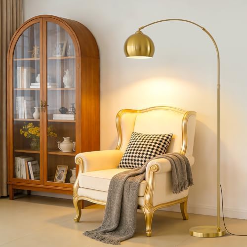 Gold Brushed Brass Arc Floor Lamps with 12W LED Remote Dimming - Image 3