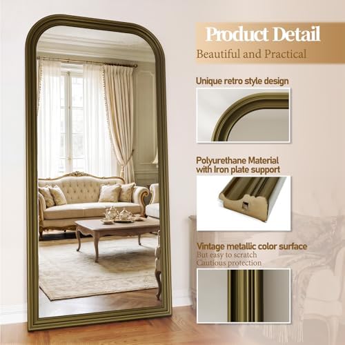 71"x32" Full Length Mirror with Stand, Arched PU Frame - Image 4