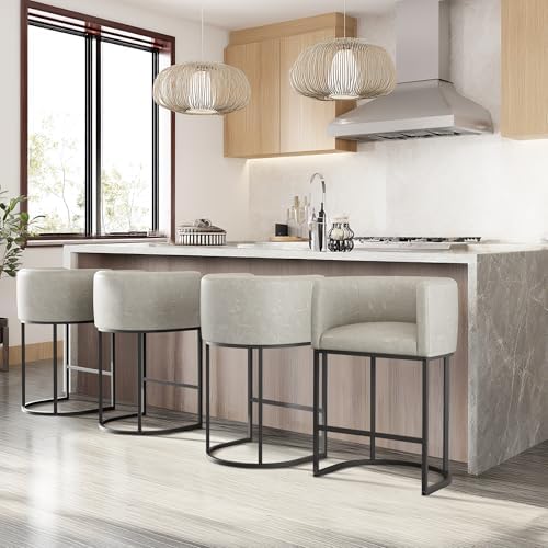 Counter Height Bar Stools for Kitchen Island, Modern Counter Stools for Dining Room, 24 Inch Seat Height Barstools with Metal Legs, Faux Leather Bar Stool with Back Footrest, Greige(White) - Image 6