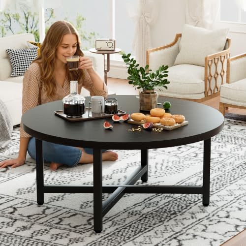 Round Coffee Table, 31.5" Black Coffee Table, Coffee Tables for Living Room - Image 3