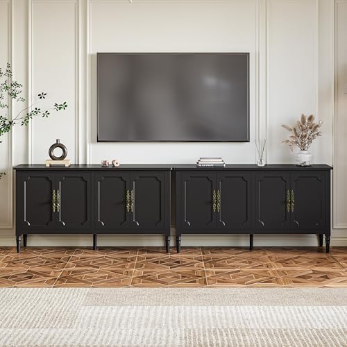 RoyalCraft 118" Buffet Cabinet with Storage, Vintage Sideboard with Adjustable Shelves, Mid Century Modern Painted Credenza Coffee Bar for Kitchen, Dining Room, Entryway, Living Room, Satin Black by Bringyoubetterlife