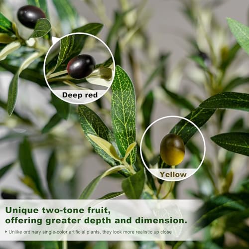5FT Artificial Olive Tree with Realistic Leaves & Natural Trunk, Faux Silk Olive Plant in White Planter, Tall Fake Tree for Modern Home Office Living Room Entryway Corner Decor, Maintenance Free - Image 2