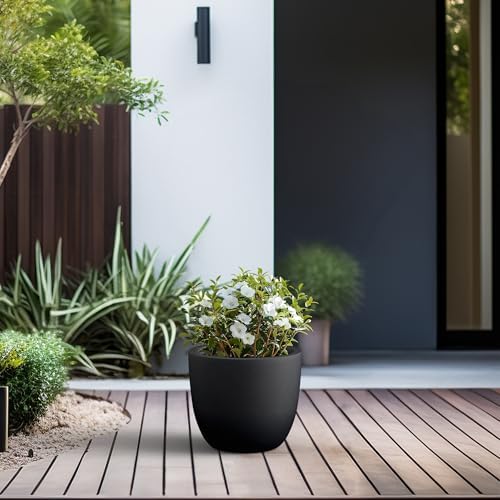 Kante Accent Round Bowl Black Concrete Planter 14" Dia, Outdoor - Image 5