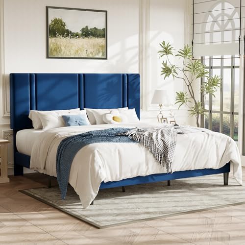 Allewie King Size Platform Bed Frame with Velvet Upholstered Headboard - Image 3
