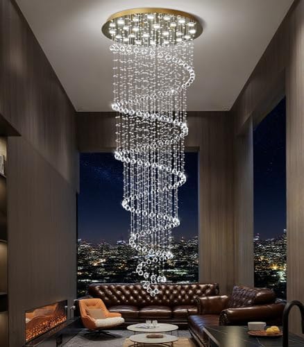 HAIXIANG W47 x H118 High Ceiling Chandelier with LED Bulbs Dimmable Long Light Glam Chandeliers Crystal Pendants Light Fixtures for Foyer Entryway Living Room Stair Gold - Image 3