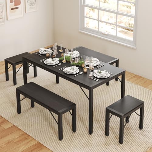 Gizoon 63" Dining Table Set for 6, Kitchen Table w/Bench & Stools Black - Image 3
