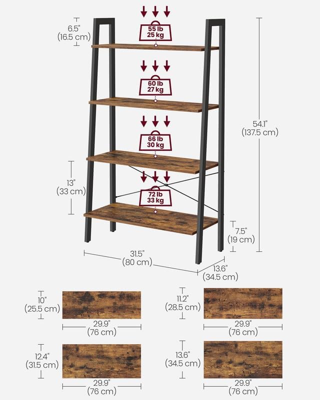 VASAGLE Ladder Shelf, Bookcase Book Shelf, Storage Shelves, 4-Tier, 31.5In - Image 3