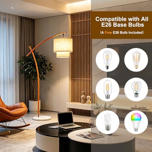 Arc Floor Lamp for Living Room, Orange Modern Standing Tall Lamps - Image 3